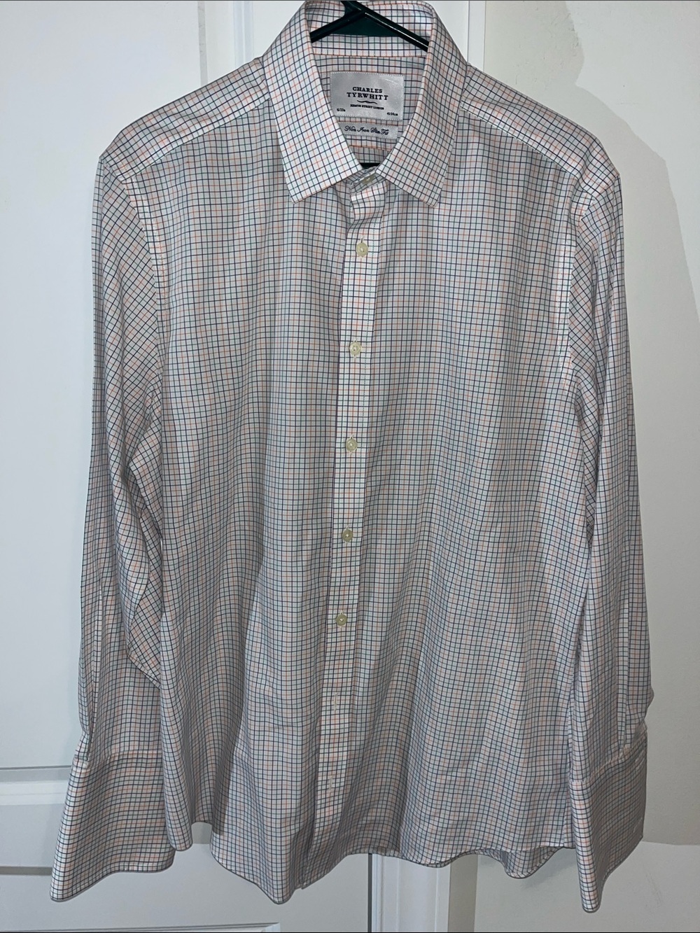 Charles Tyrwhitt Rainbow Check plaid Non Iron French Cuff Dress shirt 16x33 Slim